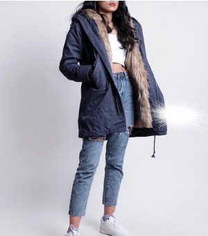 Long Hooded Faux Fur Inside Jacket